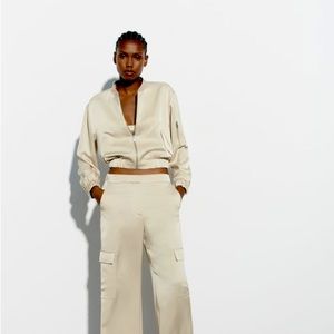 Zara, satin effect bomber jacket in size M.